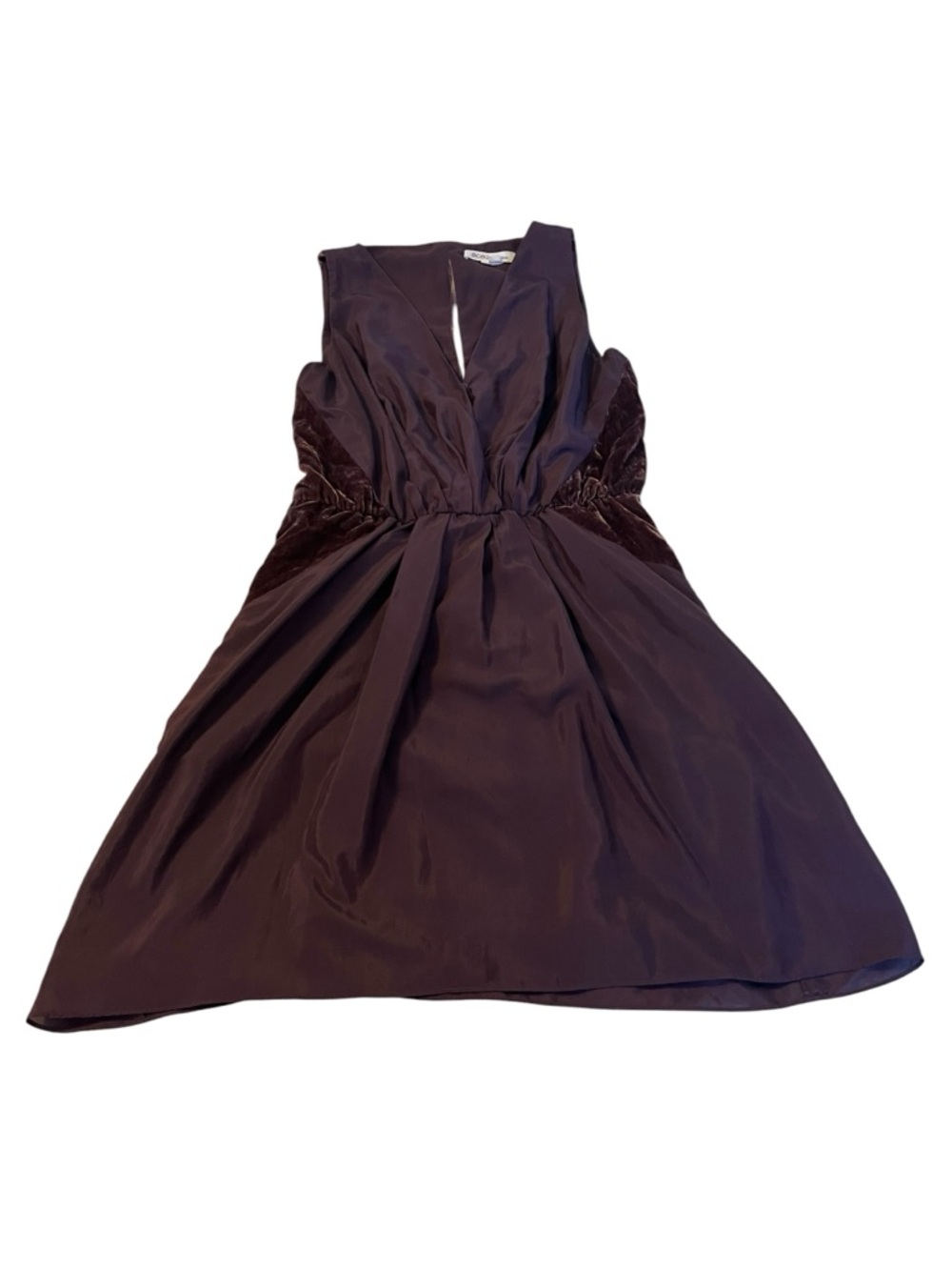 Plum Satin Velvet Mini Dress Wedding Guest Bridal Shower Fit Flare Sleeveless M